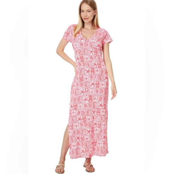 Lilly Pulitzer Etta Short Sleeve Maxi Milner Red Seaside Harbour Size Large - Picture 14 of 15